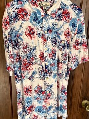 Oliver & Burke casual short sleeve firework display button down shirt XL